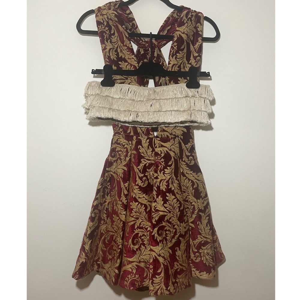 🆕 Rodarte x Opening Ceremony Red/Gold Brocade Velvet Dress with Fringe Bandeau